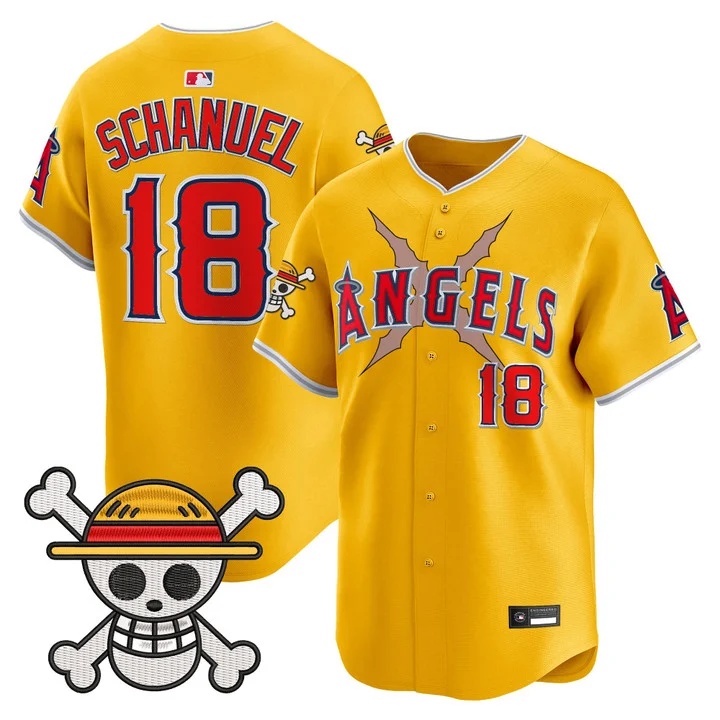 Men's Los Angeles Angels x One Piece Vapor Premier Limited Jersey gold #18 Nolan Schanuel