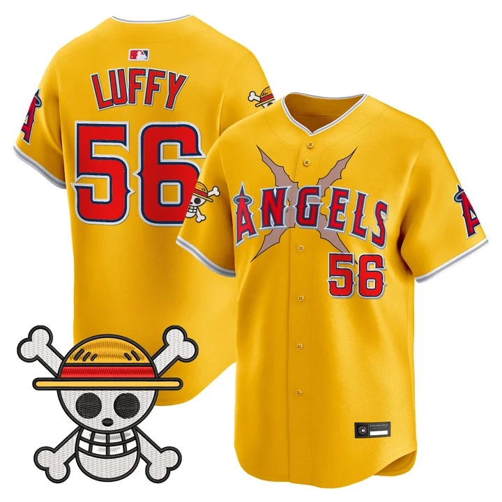 Men's Los Angeles Angels x One Piece Vapor Premier Limited Jersey gold #56 Luffy