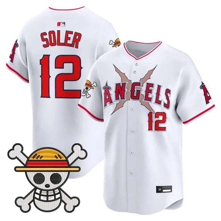 Men's Los Angeles Angels x One Piece Vapor Premier Limited Jersey white #12 Jorge Soler