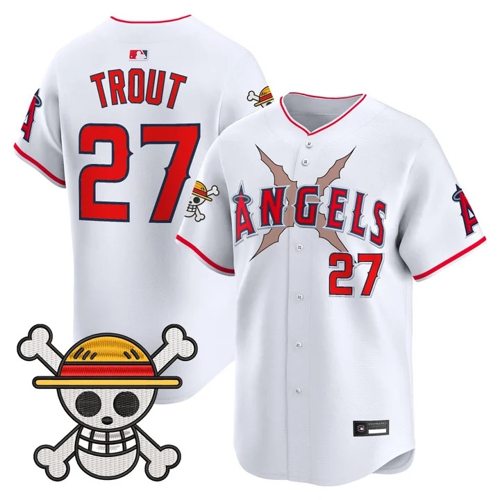 Men's Los Angeles Angels x One Piece Vapor Premier Limited Jersey white #27 Mike Trout