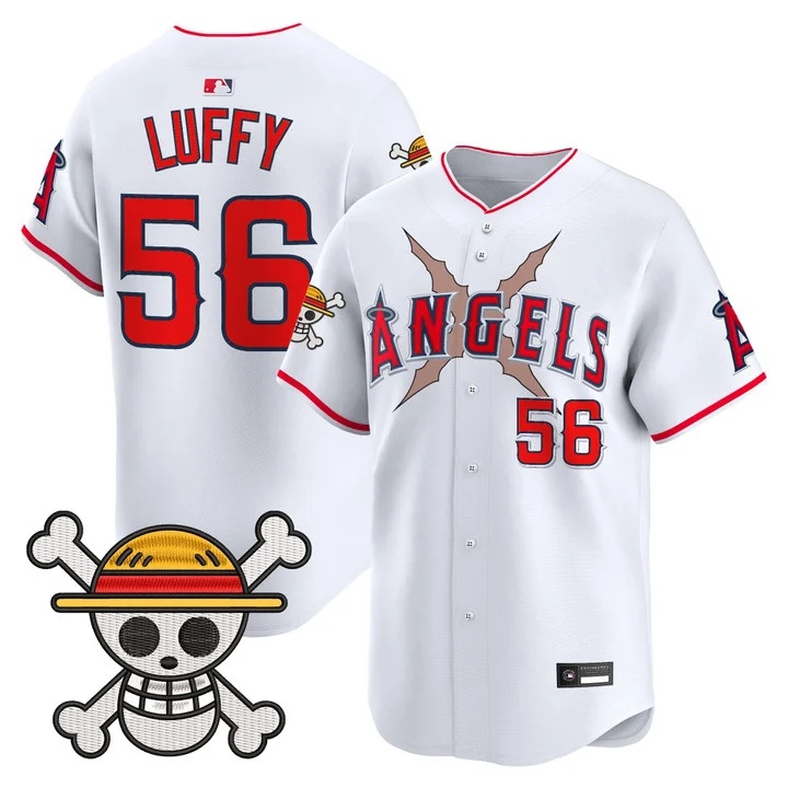 Men's Los Angeles Angels x One Piece Vapor Premier Limited Jersey white #56 Luffy