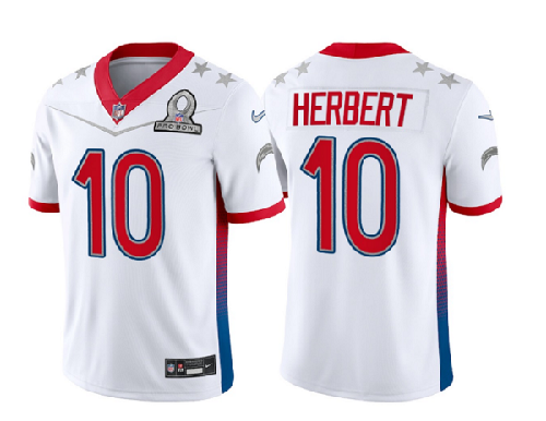 Men's Los Angeles Chargers #10 Justin Herbert 2022 White Pro Bowl Stitched Jersey