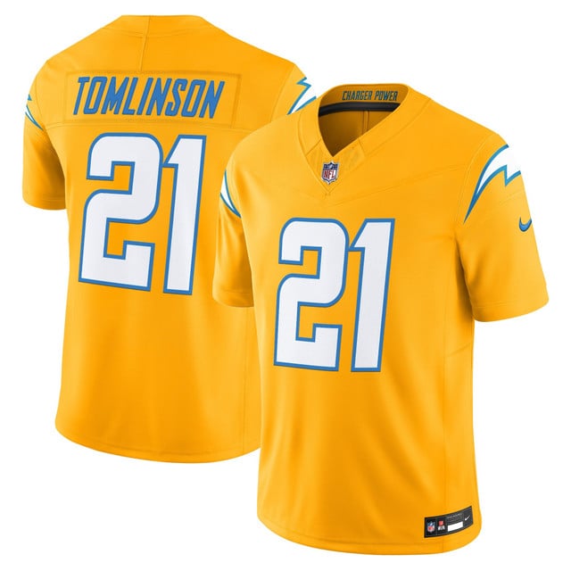 Men's Los Angeles Chargers 2025 Alternate Charger Power Vapor Limited Jersey #21 LaDainian Tomlinson