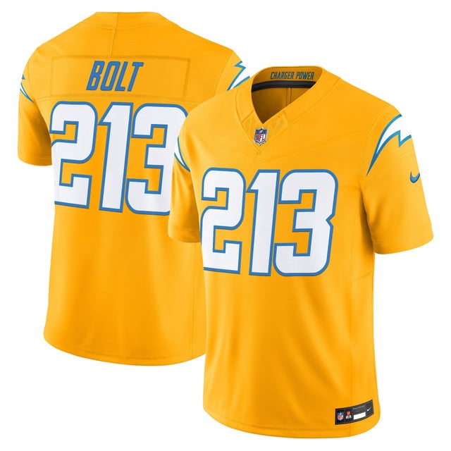 Men's Los Angeles Chargers 2025 Alternate Charger Power Vapor Limited Jersey #213 Bolt