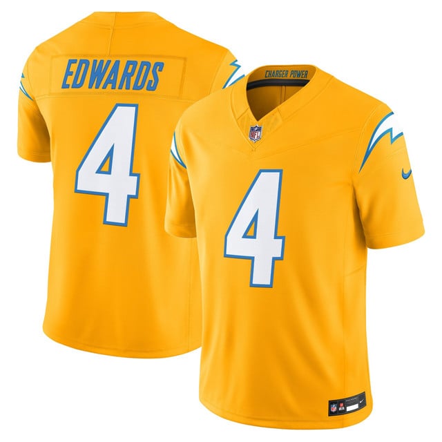Men's Los Angeles Chargers 2025 Alternate Charger Power Vapor Limited Jersey #4 Gus Edwards
