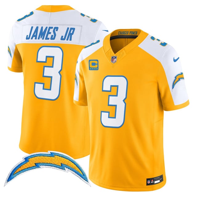 Men's Los Angeles Chargers 2025 Alternate Charger Power Vapor Limited Jersey gold white #3 Derwin James JR.