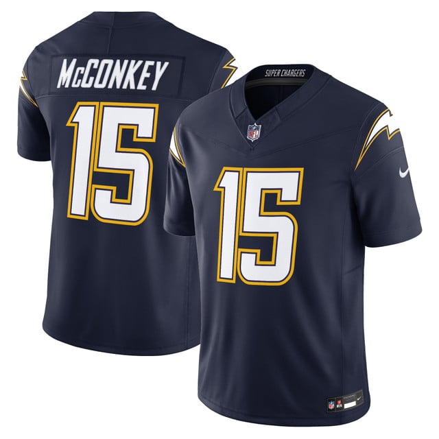 Men's Los Angeles Chargers 2025 Alternate Charger Power Vapor Limited Jersey navy #15 Ladd McConkey