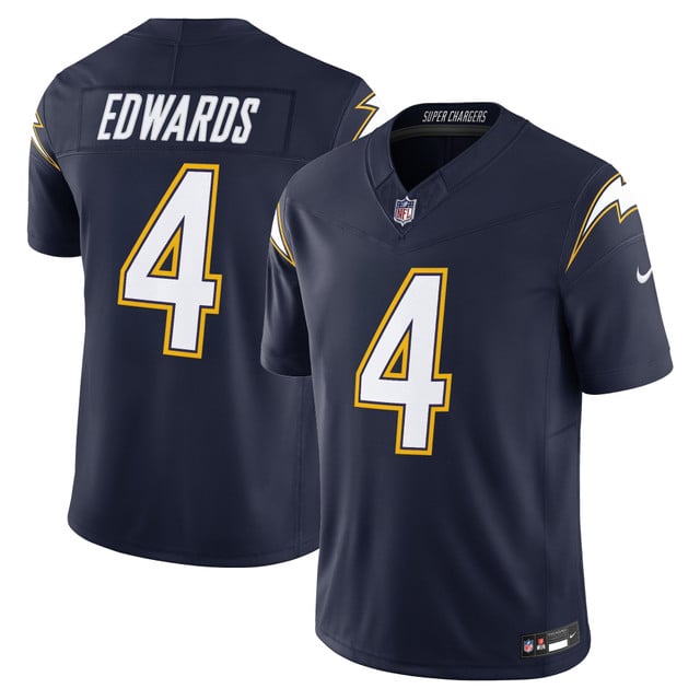 Men's Los Angeles Chargers 2025 Alternate Charger Power Vapor Limited Jersey navy #4 Gus Edwards