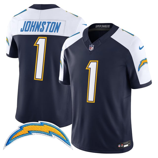 Men's Los Angeles Chargers 2025 Alternate Charger Power Vapor Limited Jersey navy white #1 Quentin Johnston
