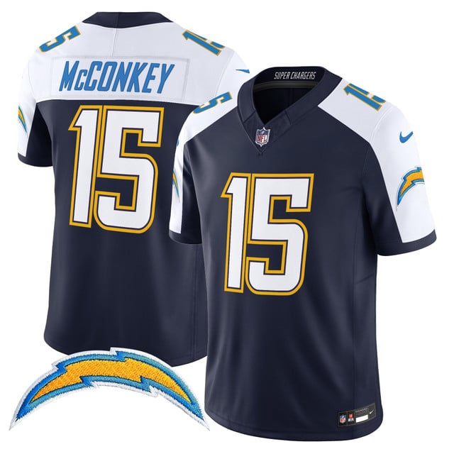 Men's Los Angeles Chargers 2025 Alternate Charger Power Vapor Limited Jersey navy white #15 Ladd McConkey
