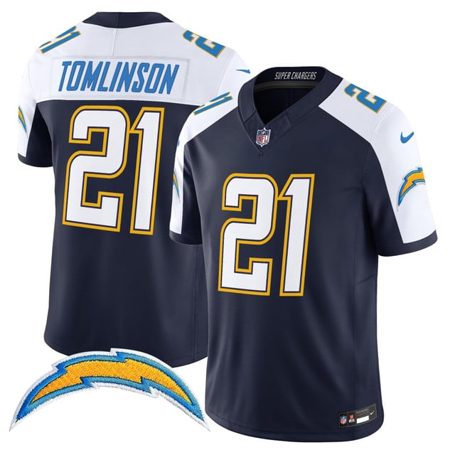 Men's Los Angeles Chargers 2025 Alternate Charger Power Vapor Limited Jersey navy white #21 LaDainian Tomlinson