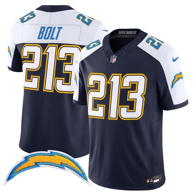 Men's Los Angeles Chargers 2025 Alternate Charger Power Vapor Limited Jersey navy white #213 Bolt