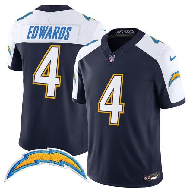Men's Los Angeles Chargers 2025 Alternate Charger Power Vapor Limited Jersey navy white #4 Gus Edwards