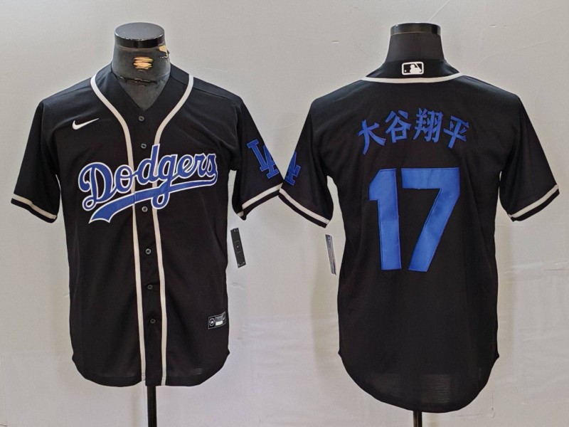 Men's Los Angeles Dodgers #17 ?¤§è°·????13 Black Cool Base With Patch Stitched Baseball Jersey