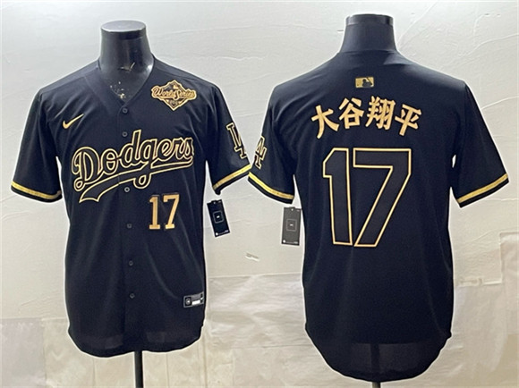 Men's Los Angeles Dodgers #17 ?¤§è°·????13 Black Gold 2025 World Series Patch Limited Stitched Baseball Jersey