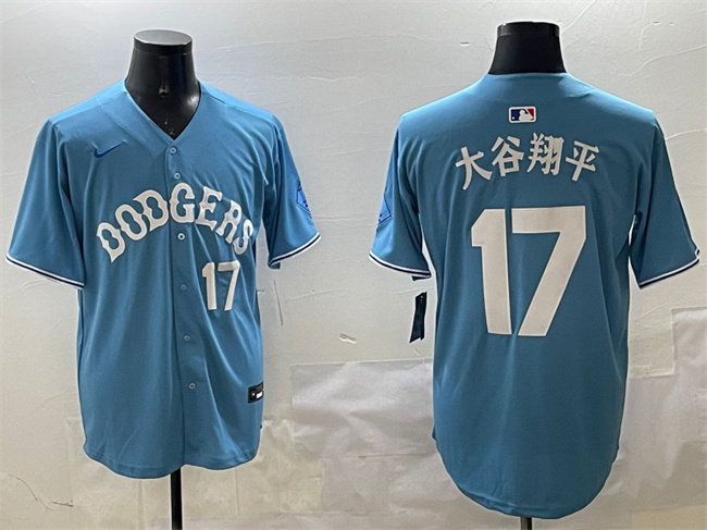 Men's Los Angeles Dodgers #17 ?¤§è°·????13 Light Blue Limited Stitched Baseball Jersey
