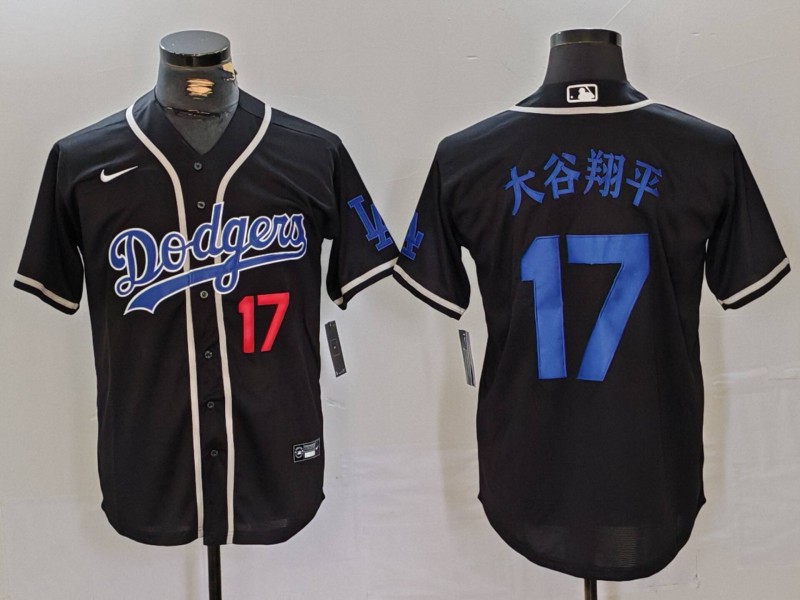 Men's Los Angeles Dodgers #17 ?¤§è°·????13 Number Black Cool Base With Patch Stitched Baseball Jersey