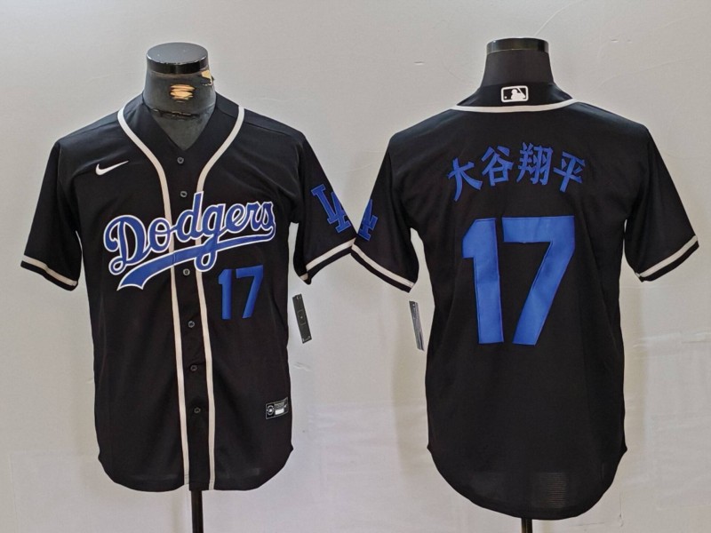 Men's Los Angeles Dodgers #17 ?¤§è°·????13 Number Black Cool Base With Patch Stitched Baseball Jerseys