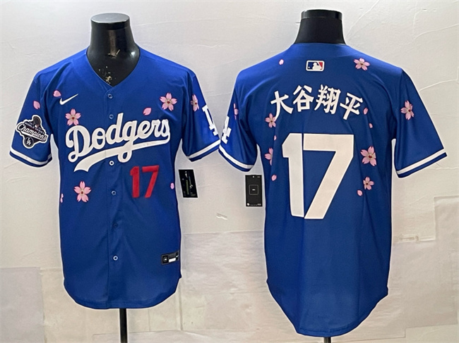 Men's Los Angeles Dodgers #17 ?¤§è°·????13 Royal 2025 World Series Champions Patch Tokyo Series Limited Stitched Baseball Jersey