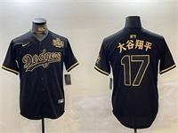Men's Los Angeles Dodgers #17 ?¤a?13???è°· Black Gold 2024 World Series Champions Cool Base Stitched Baseball Jersey