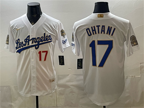Men's Los Angeles Dodgers #17 Shohei Ohtani White 2026 Gold Collection 9x & B2B Champs Patch Stitched Baseball Jersey