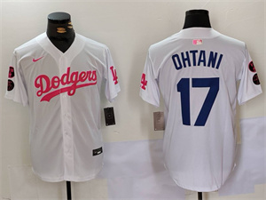 Men's Los Angeles Dodgers #17 Shohei Ohtani White Pink Vin & Kobe Patch Stitched Baseball Jersey