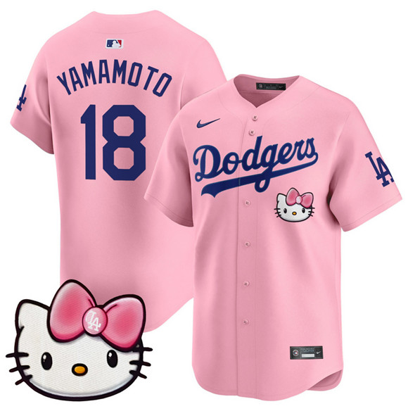 Men's Los Angeles Dodgers #18 Yoshinobu Yamamoto Pink 2025 Hello Kitty Vapor Limited Stitched Baseball Jersey