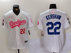 Men's Los Angeles Dodgers #22 Clayton Kershaw White Pink Vin & Kobe Patch Stitched Baseball Jerseys
