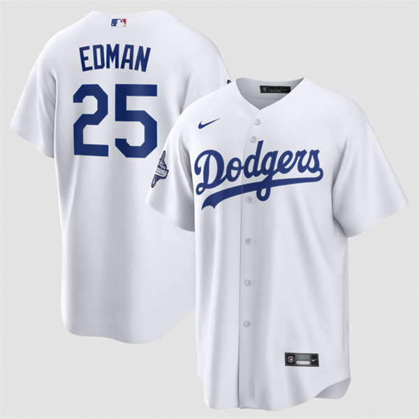 Men's Los Angeles Dodgers #25 Tommy Edman White 2025 World Series Champions Home Cool Base Stitched Baseball Jersey