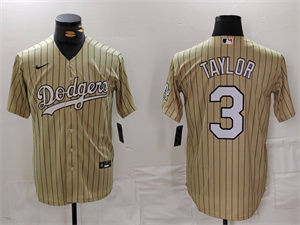 Men's Los Angeles Dodgers #3 Chris Taylor Cream Pinstripe Stitched Cool Base Nike Jersey