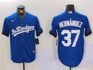Men's Los Angeles Dodgers #37 Teoscar Hern??ndez Blue Cool Base Stitched Baseball Jersey