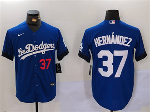 Men's Los Angeles Dodgers #37 Teoscar Hern??ndez Blue Cool Base Stitched Baseball Jersey1