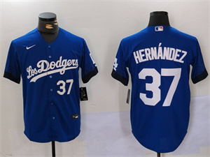 Men's Los Angeles Dodgers #37 Teoscar Hern??ndez Blue Cool Base Stitched Baseball Jerseys