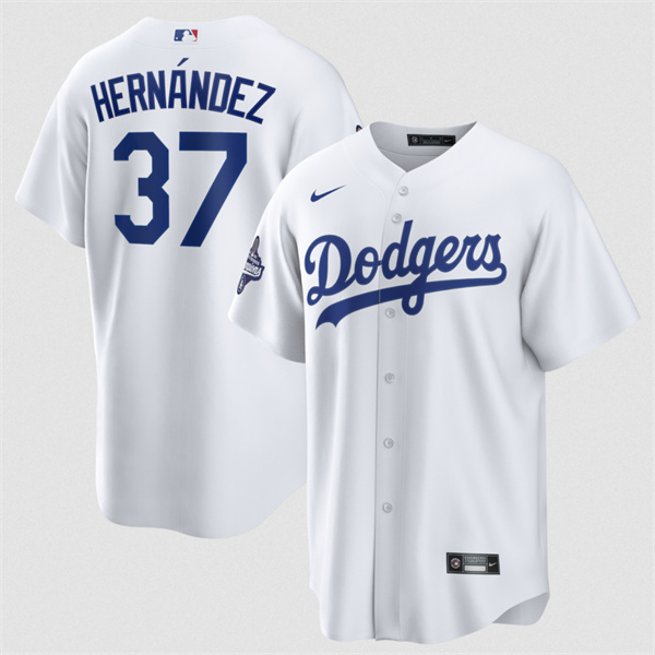 Men's Los Angeles Dodgers #37 Teoscar Hern??ndez White 2025 World Series Champions Stitched Baseball Jersey