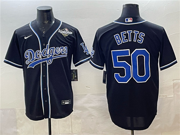 Men's Los Angeles Dodgers #50 Mookie Betts Black Fashion 2025 World Series Cool Base Stitched Baseball Jersey