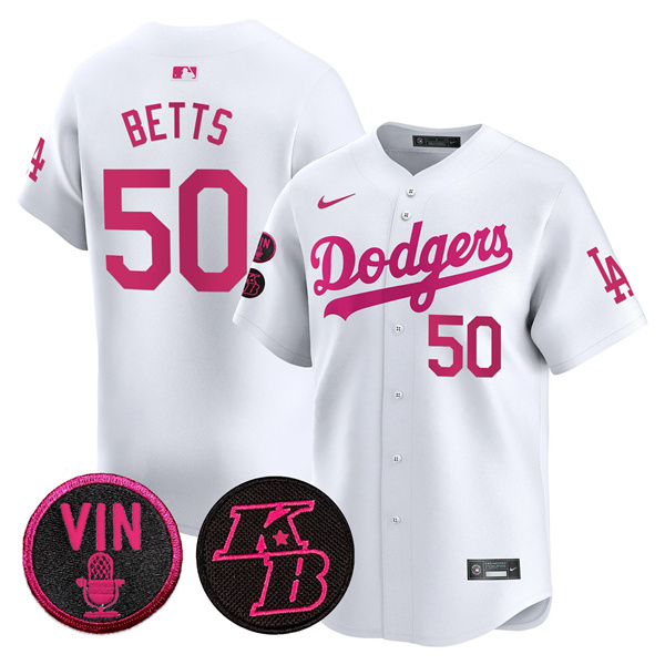 Men's Los Angeles Dodgers #50 Mookie Betts White 2026 Mothera??s Day Vapor Premier Limited Stitched Baseball Jersey