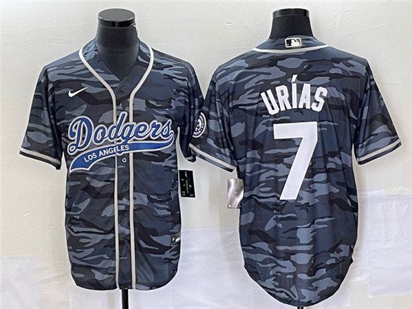 Men's Los Angeles Dodgers #7 Julio Ur?-as Gray Camo Cool Base With Patch Stitched Baseball Jersey