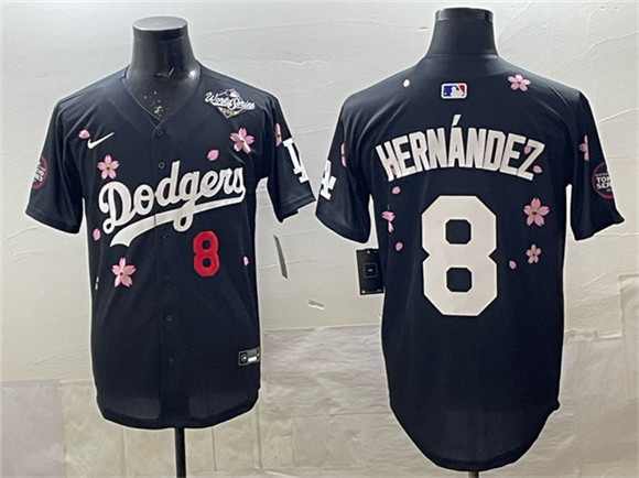 Men's Los Angeles Dodgers #8 Enrique Hern??ndez Black 2025 World Series Patch Tokyo Series Limited Stitched Baseball Jersey