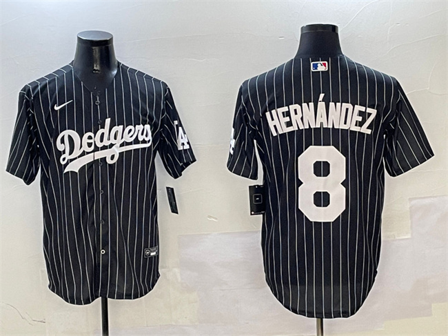 Men's Los Angeles Dodgers #8 Enrique Hern??ndez Black Cool Base Stitched Baseball Jersey
