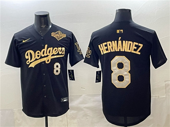 Men's Los Angeles Dodgers #8 Enrique Hern??ndez Black Gold 2025 World Series Limited Stitched Baseball Jersey
