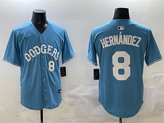 Men's Los Angeles Dodgers #8 Enrique Hern??ndez Light Blue Limited Stitched Baseball Jersey