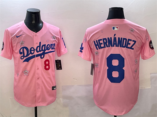 Men's Los Angeles Dodgers #8 Enrique Hern??ndez Pink 2025 Tokyo Series Limited Stitched Baseball Jersey