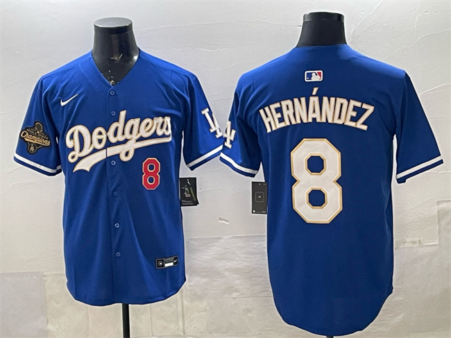 Men's Los Angeles Dodgers #8 Enrique Hern??ndez Royal 2025 World Series Champions Patch Limited Stitched Baseball Jersey