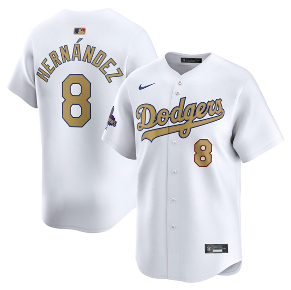 Men's Los Angeles Dodgers #8 Enrique Hern??ndez White 2025 Gold Collection Limited Stitched Baseball Jersey
