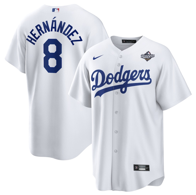 Men's Los Angeles Dodgers #8 Enrique Hern??ndez White 2025 World Series Home Cool Base Stitched Baseball Jersey