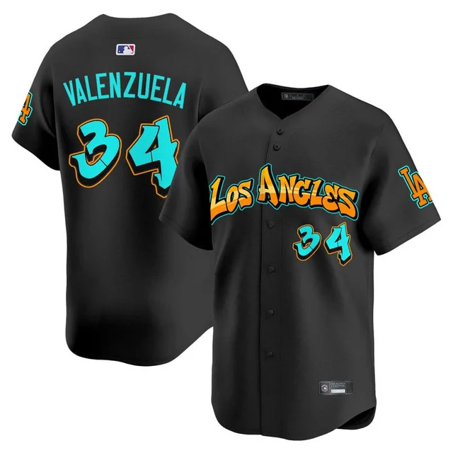 Men's Los Angeles Dodgers 'Graffiti Street Style Edition' Vapor Premier Limited Jersey BLACK#34 FERNANDO VALENZUELA