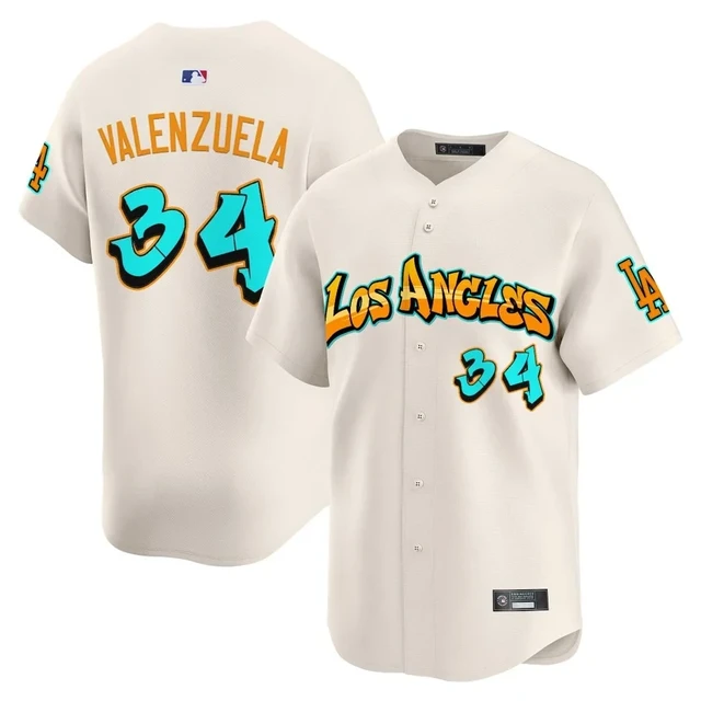 Men's Los Angeles Dodgers 'Graffiti Street Style Edition' Vapor Premier Limited Jersey CREAM#34 FERNANDO VALENZUELA