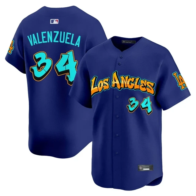 Men's Los Angeles Dodgers 'Graffiti Street Style Edition' Vapor Premier Limited Jersey ROYAL#34 FERNANDO VALENZUELA