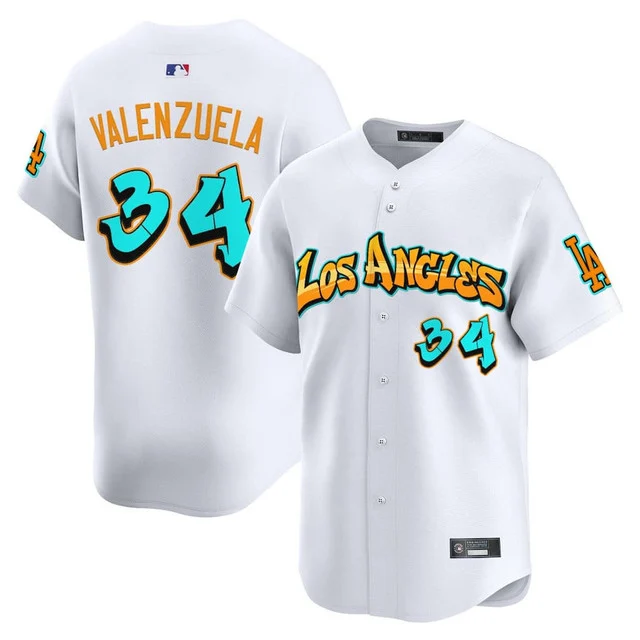 Men's Los Angeles Dodgers 'Graffiti Street Style Edition' Vapor Premier Limited Jersey WHITE#34 FERNANDO VALENZUELA