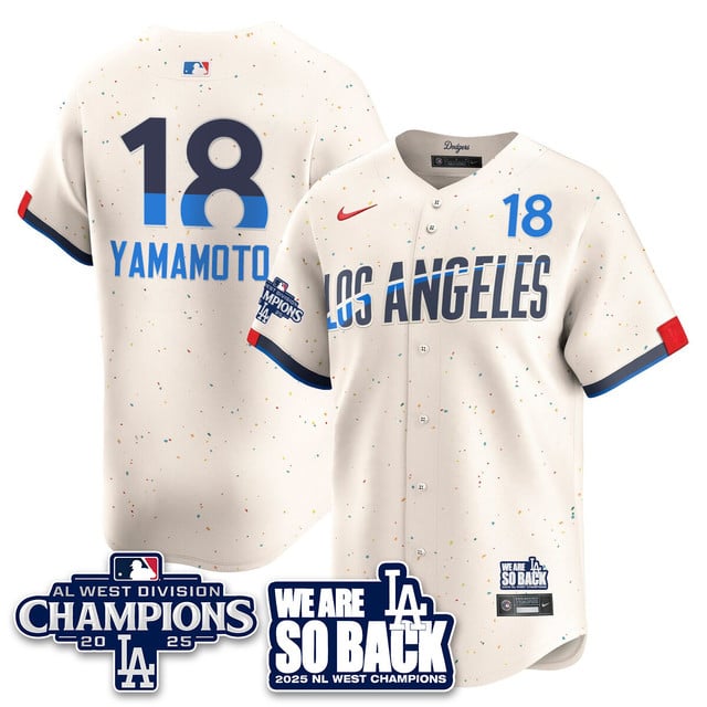 Men's Los Angeles Dodgers 2025 NL West Division Champions Jersey #18 Yoshinobu Yamamoto
